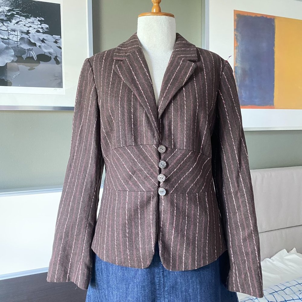 ❤️ J. Jill Wool Blazer in Black and Pink Stripe Combination US10   - T263